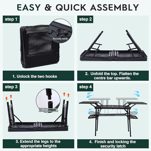 Nice C Black Camping Folding Metal Table with 4 Side Tables for Outdoor Cooking