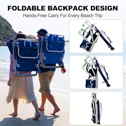 Romswi Navy Blue Extra Wide Beach Chair with Canopy & Cooler Bag - 2 Pack