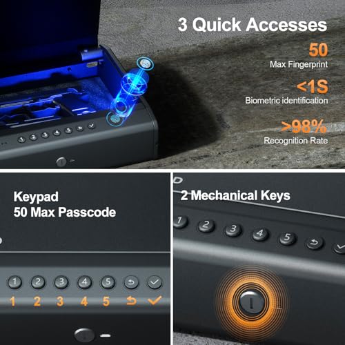 PINEWORLD Biometric Gun Safe 2-4 Guns with Raised Backlit Keypad - Variation 526.42 in³