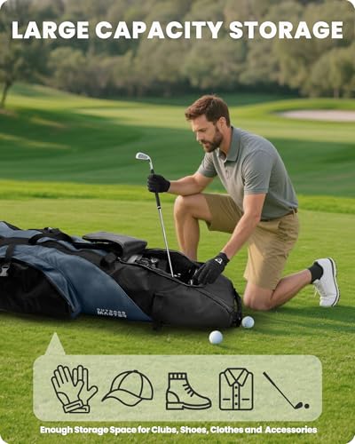 OutdoorMaster Large Blue Golf Travel Bag with Reinforced Wheels & Foldable Design