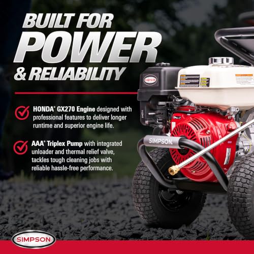 SIMPSON PowerShot 4000 PSI Gas Pressure Washer with Honda GX270, 3.5 GPM, Triplex Pump & Accessories