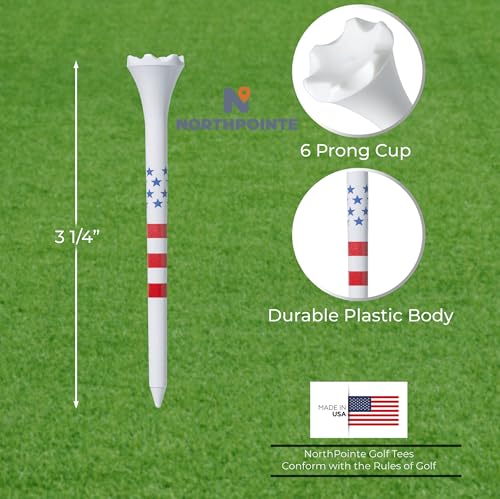 USA Stars and Stripes American Flag Golf Tees - 100 Bulk Plastic Patriotic Tees