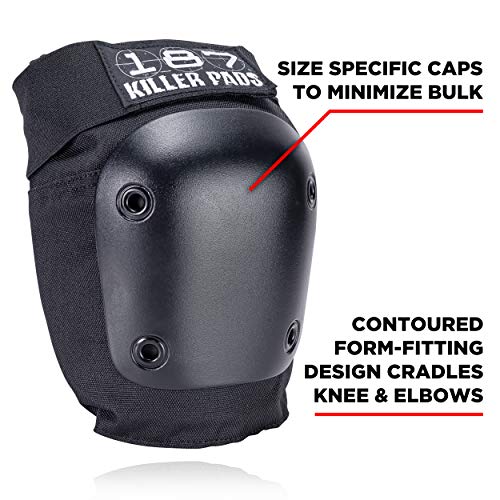 187 Killer Pads Knee and Elbow Pad Set, Black, Small/Medium, Protective Gear for Skateboarding & Sports
