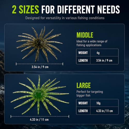 12PCS Soft Fishing Lure Set with Fuzzy Dice & Urchin Baits - 3.54 Inch, Clear Tackle Case Included