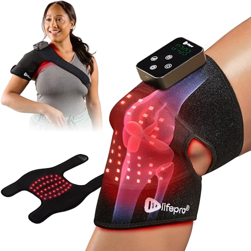 Red Light Therapy Knee Wrap - LifePro Biorecover Dual Spectrum 660nm & 850nm - Black, One Size