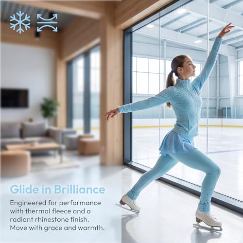Girls' Ice Skating Training Suit with Colorful Diamond Plush - Lightblue, Ages 6-8