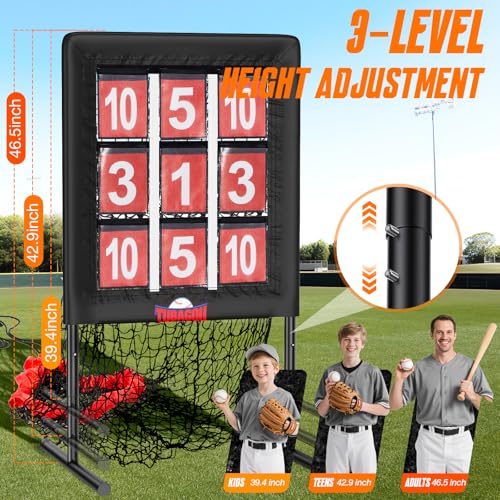 Adjustable Baseball Pitching Net with Strike Zone and Ball Collection Bag