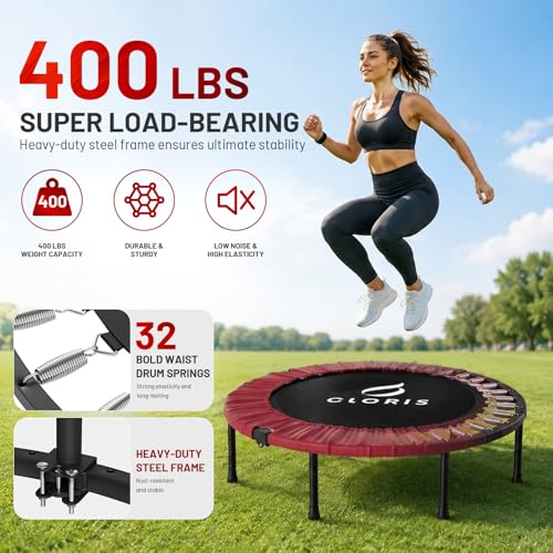 CLORIS 40 Inch Foldable Rebounder Trampoline for Adults, 400 lbs Capacity, Red