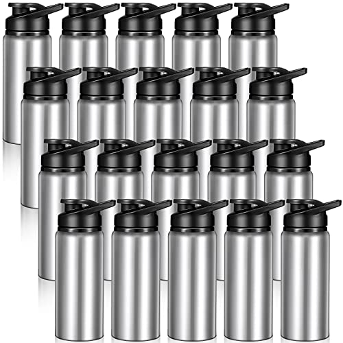 Potchen 20 Pack Silver Aluminum Water Bottles with Snap Lids - 20 oz