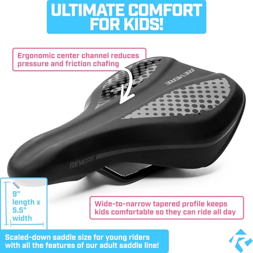 Revere Youth Memory Foam Bike Saddle - Black for Kids 16-24 Inch Bikes