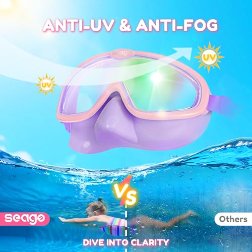 Kids Swim Goggles with Nose Cover 2 Pack - Anti-Fog Clear View, Pink Green & Pink Purple