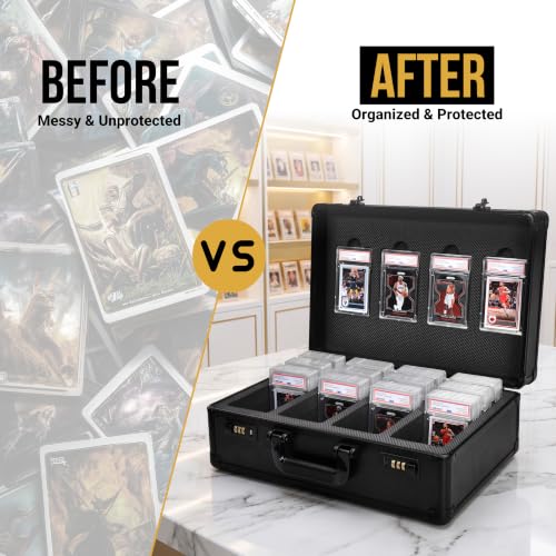LUMROE 4-Row Graded Card Storage Box with Combination Lock & Display