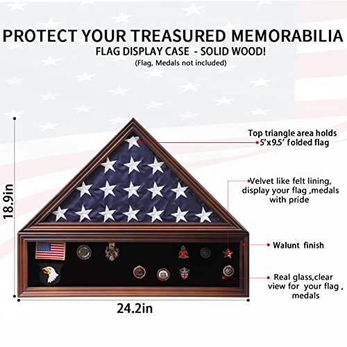 Veteran Flag Shadow Box 5x9.5 Solid Walnut Display Case - Medium Walnut Finish