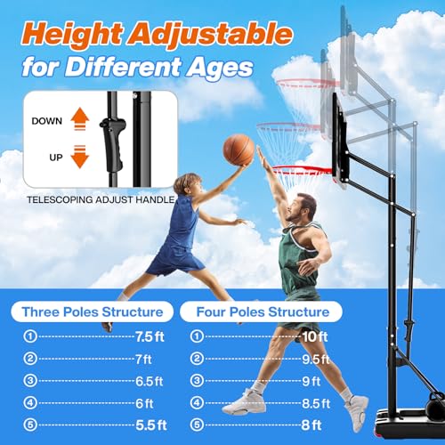 40-Inch Adjustable Basketball Hoop with Impact Backboard, Portable & Height-Adjustable