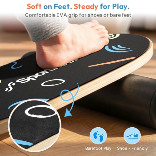 Sportneer Kids Balance Board Doodle Black - Adjustable 4-Mode Wobble Trainer
