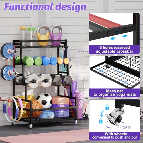 Dumbbell Rack for Home Gym - 490 lbs Capacity with Wheels & Hooks