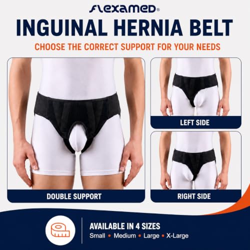 FlexaMed Men’s Inguinal Hernia Support Belt Right/Medium - Black