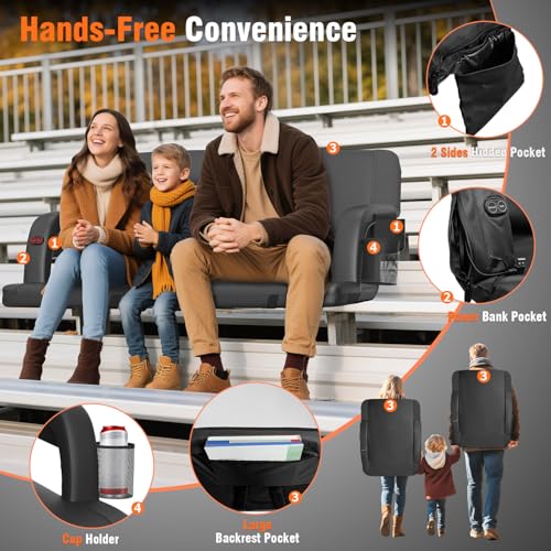 Suteck 25-inch 2-Pack Heated Stadium Seats for Bleachers with Dual Heat Control, Waterproof & Adjustable