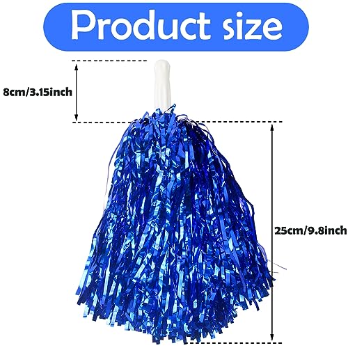 Blue Hooshing 100 PCS Metallic Cheerleading Pom Poms with Plastic Handles for Sports & Cheer Squad
