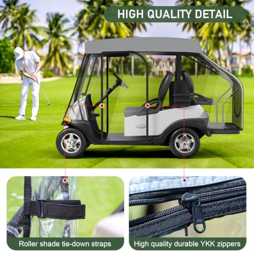 Gray L 58 Inch Short Roof Golf Cart Enclosure - 2+2 Drivable Rain Cover for EZGO, Club Car