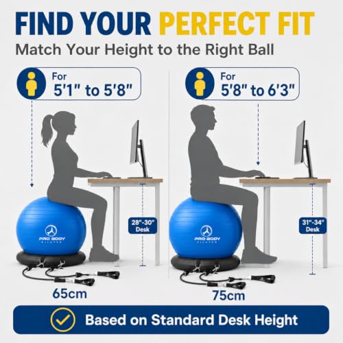 Blue Yoga Ball Chair for Office with Resistance Bands - 65cm