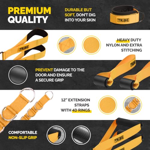 Yellow & Black Resistance Bands Set with Handles, Bar, Ankle & Door Anchor - 180LB