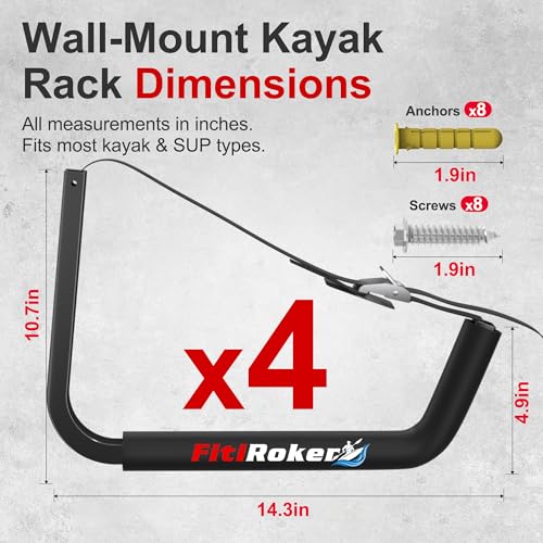Wall Mounted Kayak Storage Rack with Square Tube Design - 120LB Capacity