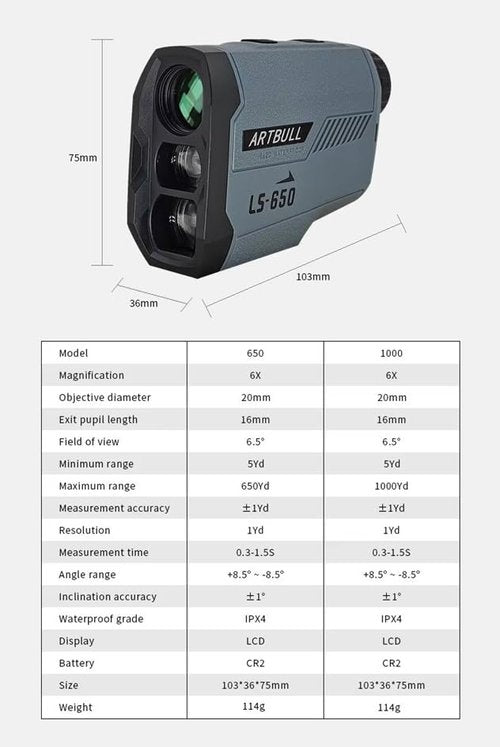 Golf Range Finder with Slope 650M 710Yards 5 Modes ±0.5 yd Accuracy Flag-Lock Pin 6X Magnification Laser Distance Meter for Hunting Monocular Rangefinder