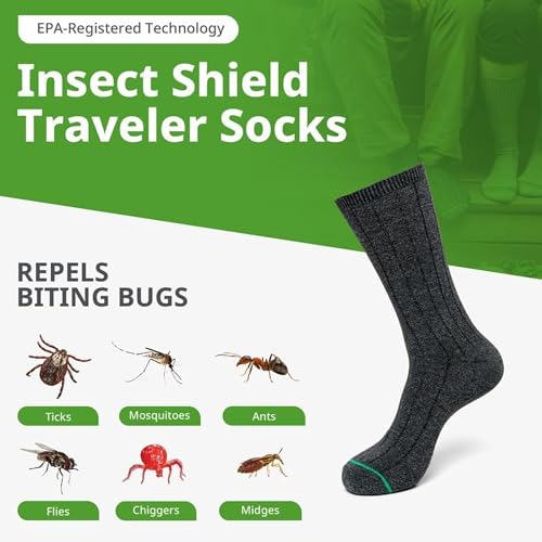 Insect Shield Traveler Socks X-Large Charcoal Bug Repellent Socks