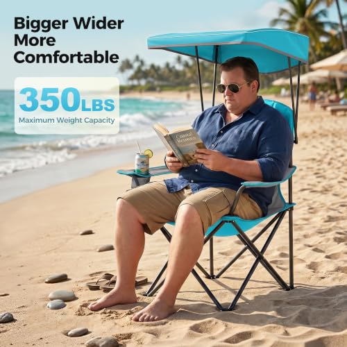 Alpha Camp Enamel Blue Heavy Duty Camping Chair with Adjustable Sunshade 2 Pack