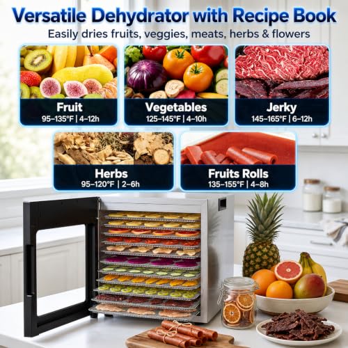 OSTBA Food Dehydrator 12 Trays Stainless Steel Silver & Black 850W Digital