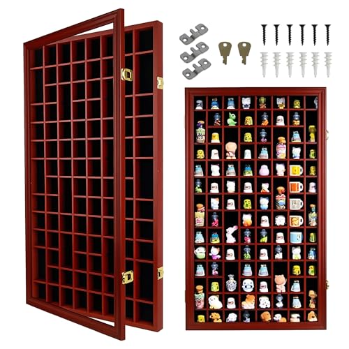 Wall-Mounted Thimble Display Case with UV Protection Door and Felt Interior - Mahogany Finish