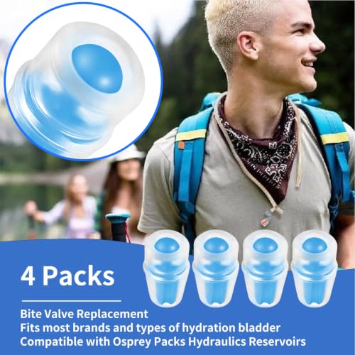 Blue 4-Pack Water Bottle Bite Valve Replacement with Shutoff & Tube O-Ring