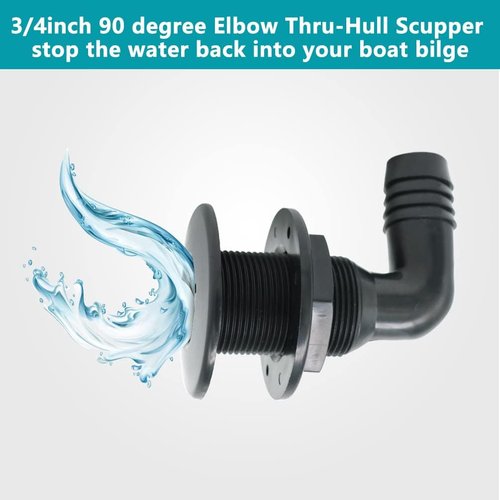 Marine Bilge Pump Hose - 3/4 Inch Plumbing Kit with 90° Black Elbow & Stainless Steel Clamps | 5 FT Long