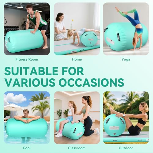 No Pump Inflatable Gymnastics Air Roller - Green, 39.37×31.5 Inch for Yoga Cheerleading Training