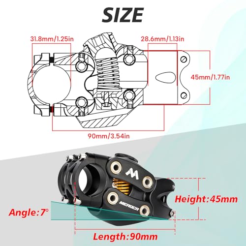 BUCKLOS 7° 90mm MTB Shock-Absorbing Bicycle Suspension Stem 31.8mm Handlebar