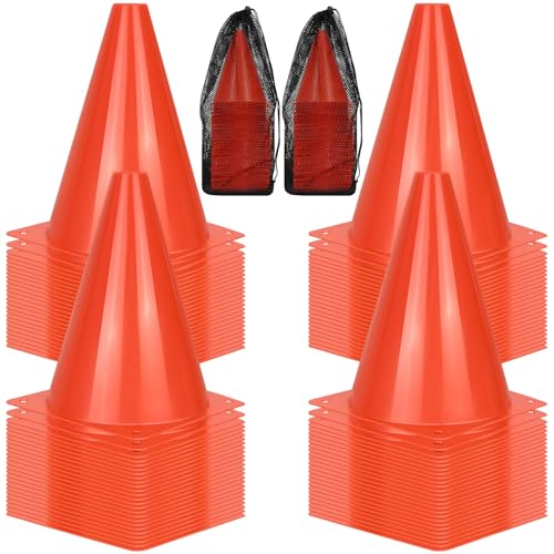 Red 7-Inch Soccer Cones Set of 100 with Carry Bag - Traffic & Training Equipment