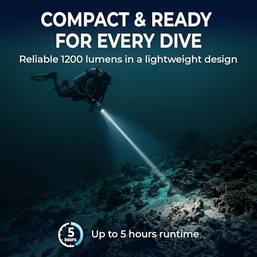 Blue Reef 1200 Lumens Compact Dive Light - USB-C Rechargeable, Waterproof 100m, 5Hr Runtime