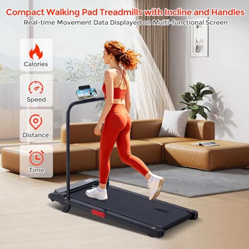 Portable Home Treadmill with Handle and Incline - Compact Walking Pad