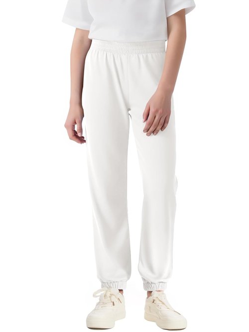 Haloumoning Boys Joggers Pants Kids Casual Elastic Waist Cuffed Sweatpants 5-14 Years White