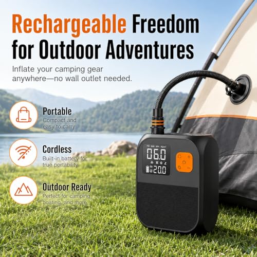 Rechargeable Electric Paddle Board Pump 25 PSI - Portable SUP Inflator with LED Light