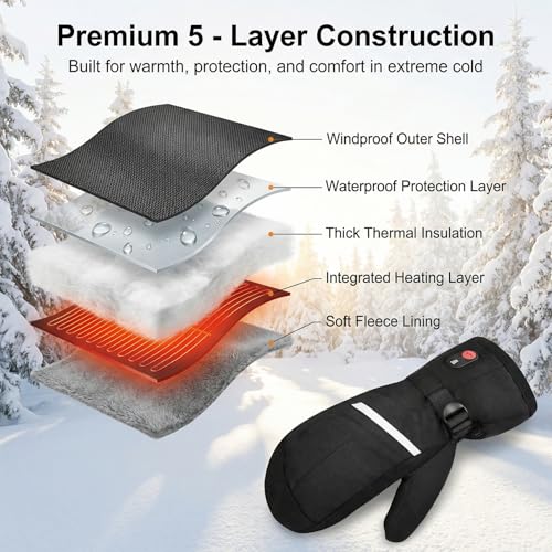 Heated Ski Gloves Men Women Charcoal Black Medium Rechargeable 7.4V