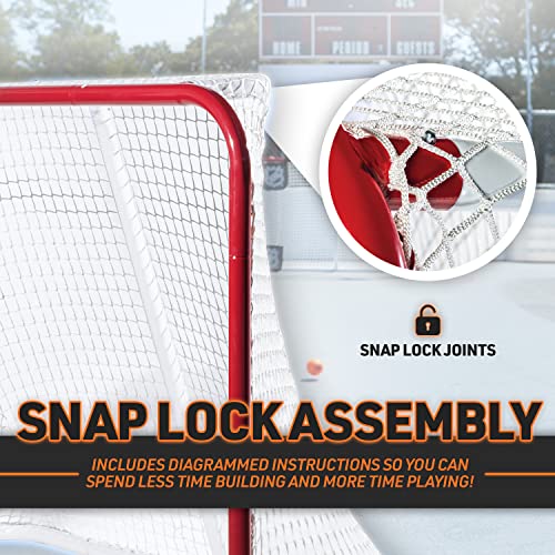 Hockey Goal Set with Steel Frame & Heavy-Duty Net - Red/White, 72x48 Inches