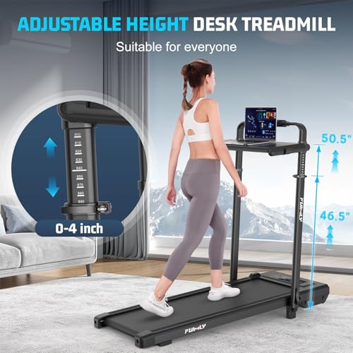 FUNMILY Deep Black Foldable Under Desk Treadmill with 15% Incline & Removable Desk