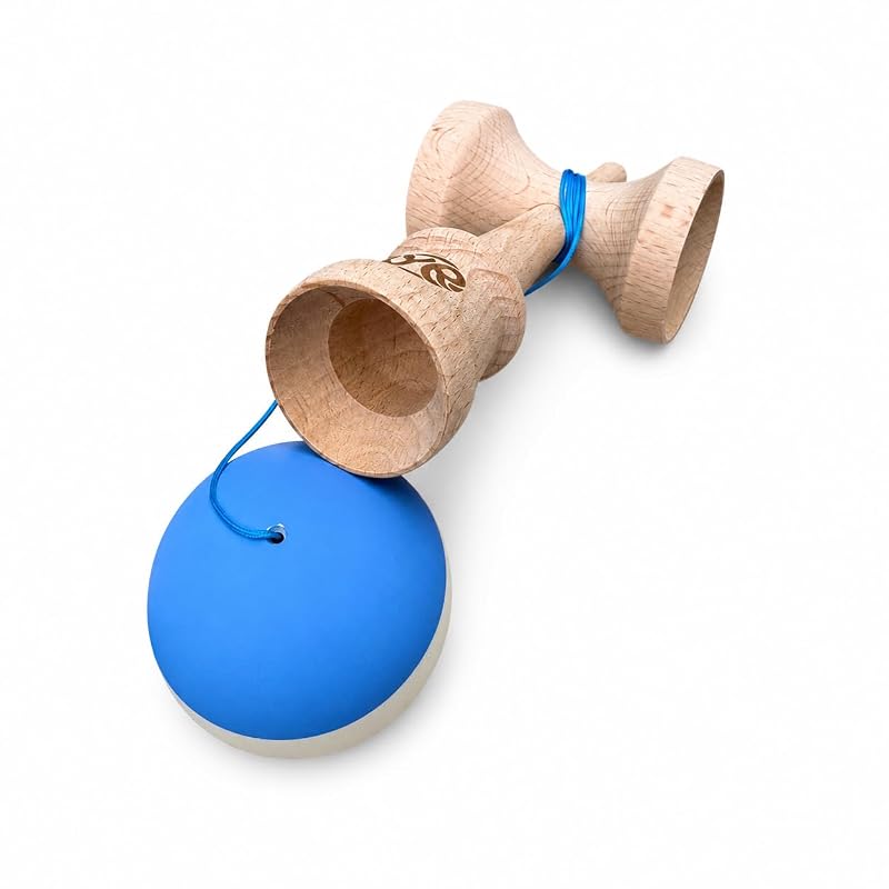 Kendama Beech Wood Skill Toy with Retro Stripe Ball Design - Ocean Breeze Variation