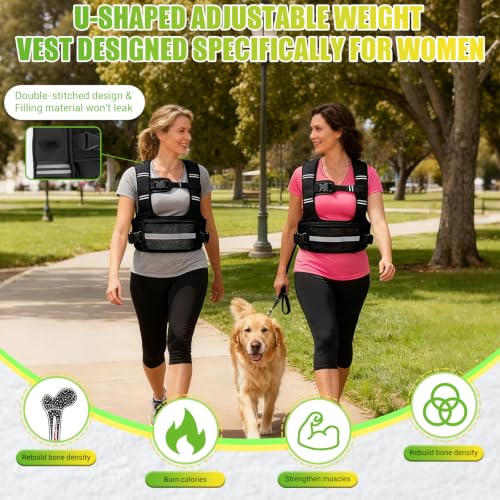 Black Adjustable Weighted Vest for Women, 6-12lb U-Shaped Fitness Vest