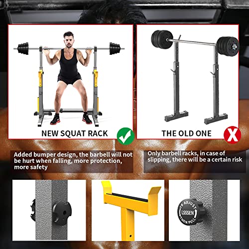 K KiNGKANG Adjustable Squat Rack & Bench Press Home Gym Load 690LBS Gray/Yellow