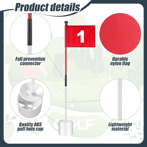 Lenwen 3ft Classic Golf Flagstick Set with Flags and Hole Cups - 6 Pack for Backyard Putting Green Practice