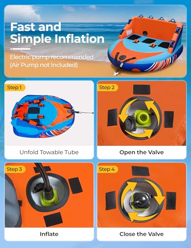 Inflatable Towable Tube for Boating 1-3 Persons - Upgrade Orange Blue