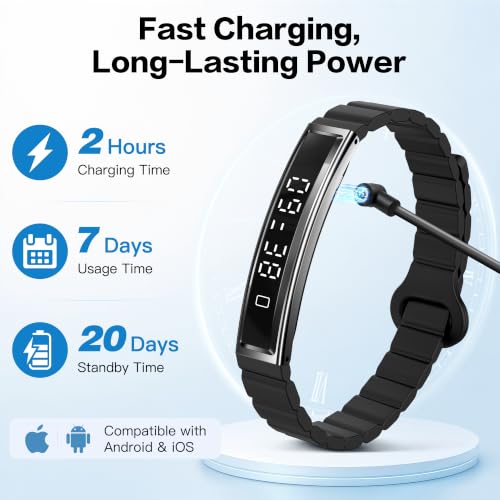 RIFESI Smart Fitness Bracelet for Women & Men, Sleep & Heart Rate Tracker, Black & Silver